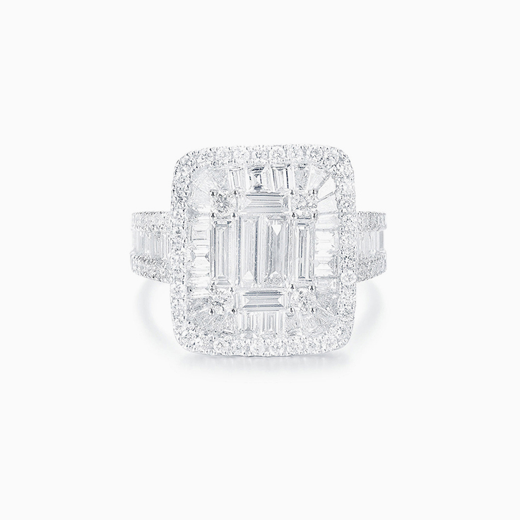Emerald shape cluster Diamond Ring