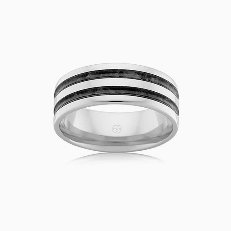 Black enamel Mens wedding ring j4357