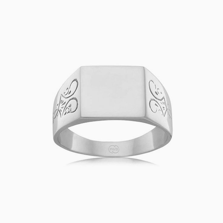 Carved Mens Signet Rectangle Ring