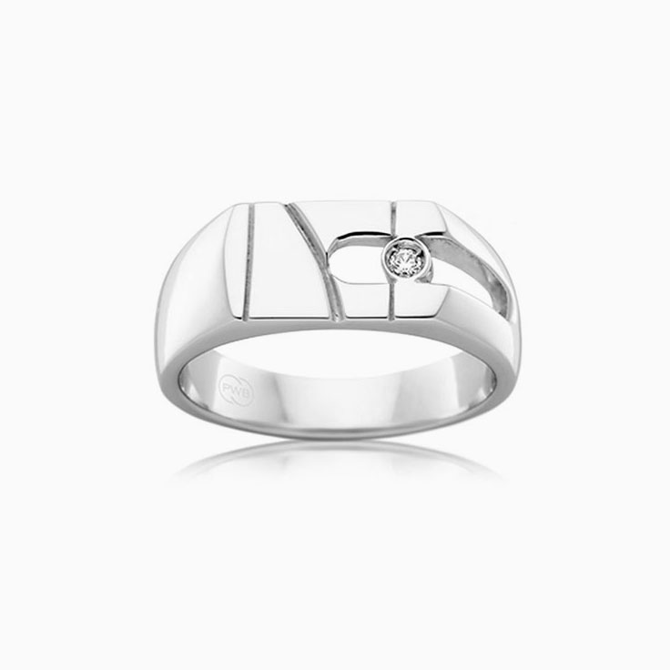 Grooved Diamond Rectangle Signet Ring