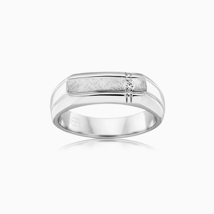 Brushed Finish Diamond Signet Ring