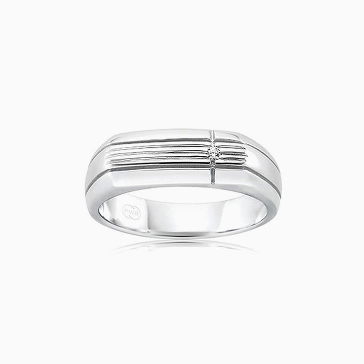 Grooved Diamond Signet Ring