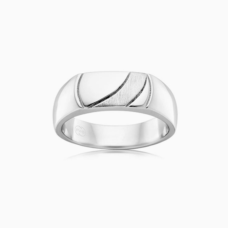 Brushed Finished Mens Rectangle Signet Band