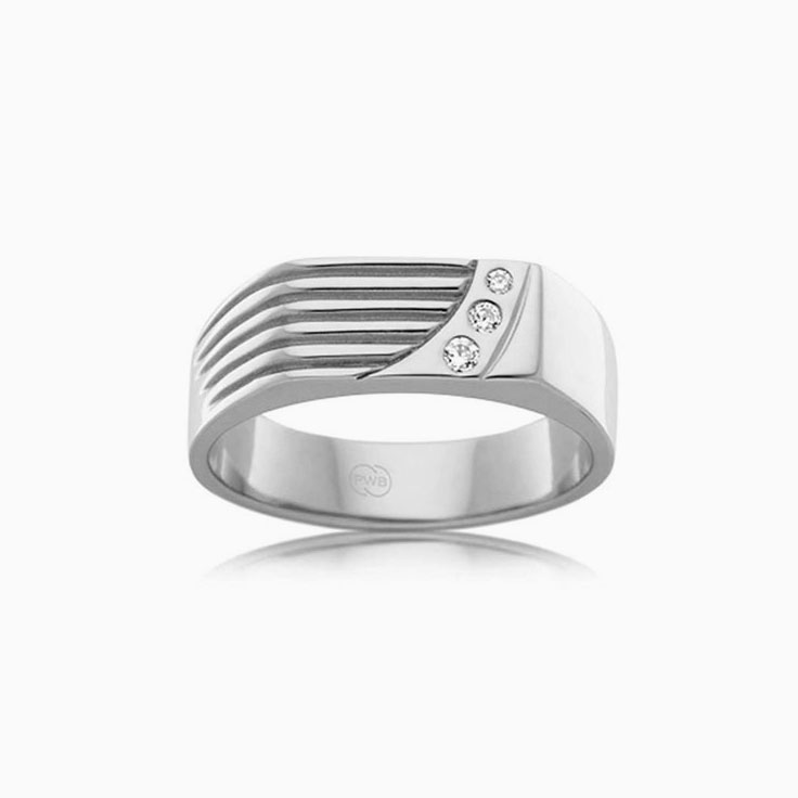 Diamond Grooved Signet Ring