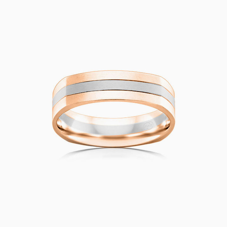 Two tone grooved mens ring 2T2978
