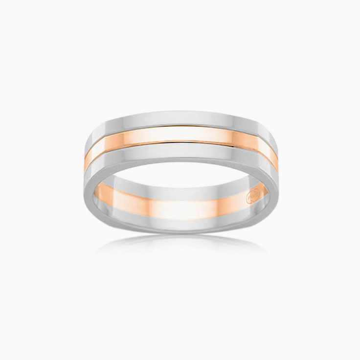 Two Tone Grooved Mens Ring 2T2979