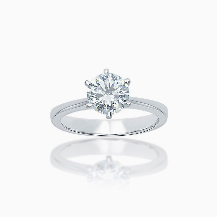 Six claw set Round brilliant cut solitaire engagement ring
