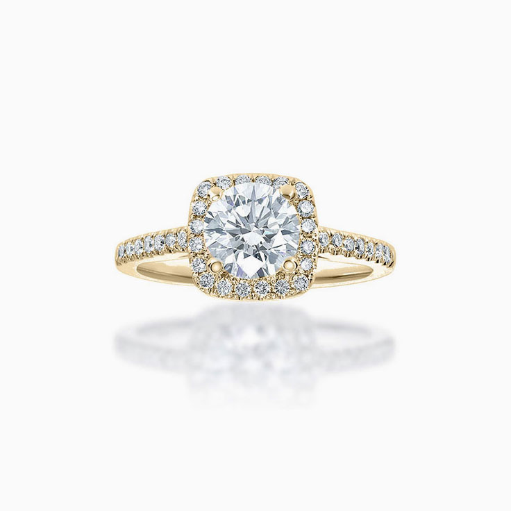 Round Brilliant cut cushion halo engagement ring