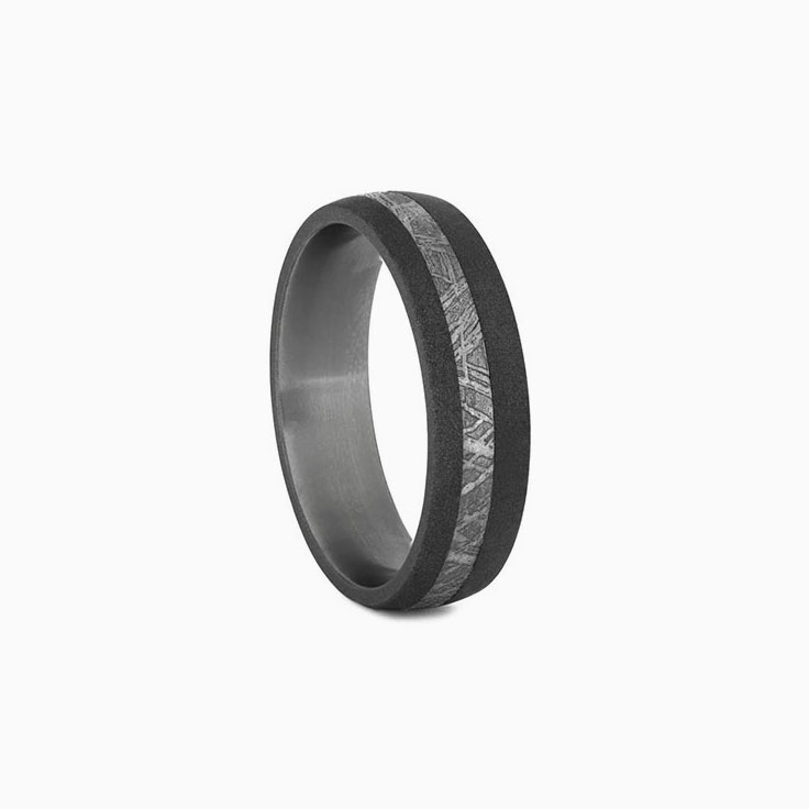 Mens Meteorite Ring With Sandblasted Titanium