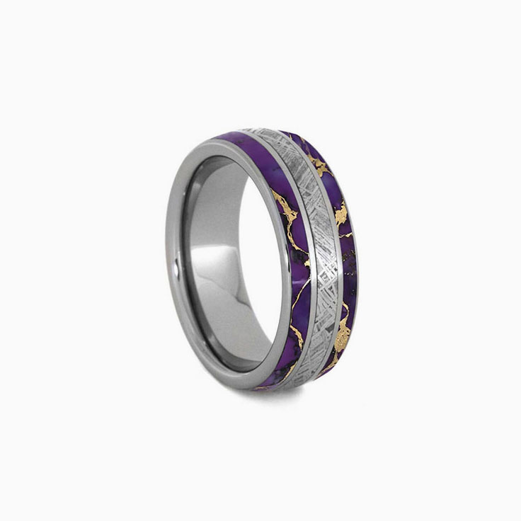 Mens Turquoise Band With Meteorite And Titanium