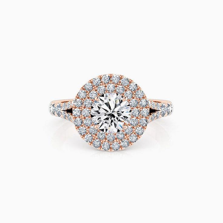 Round double halo on a split band engagement ring
