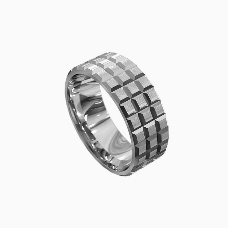 Brick Patterned Mens Wedding Ring