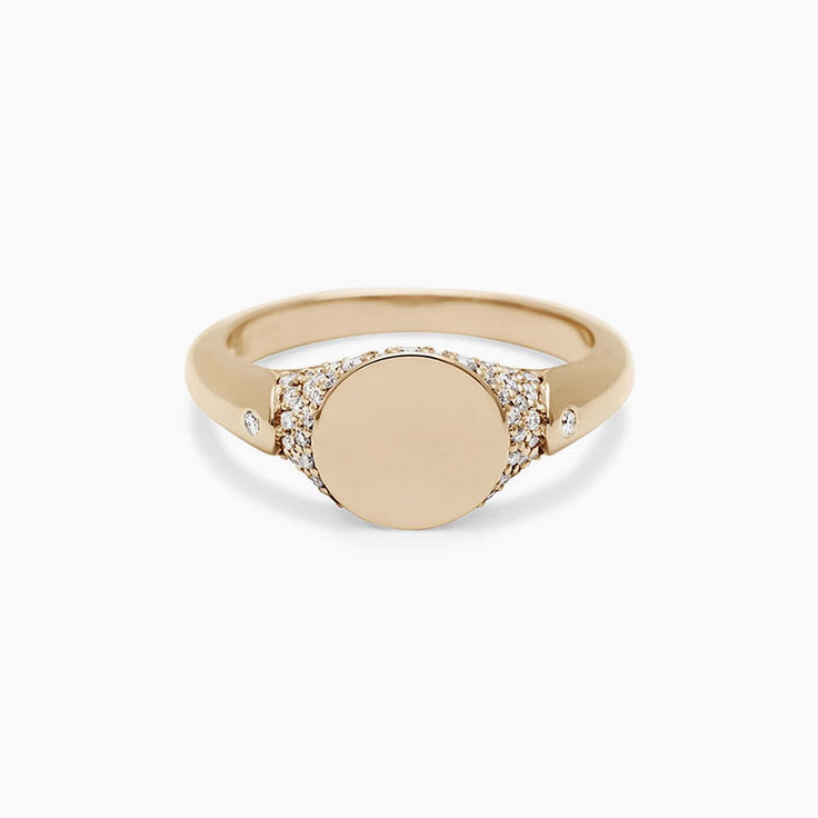 Engravable diamond signet ring