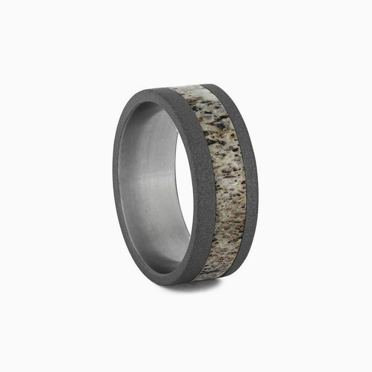 Sandblasted Titanium Ring With Antler Inlay