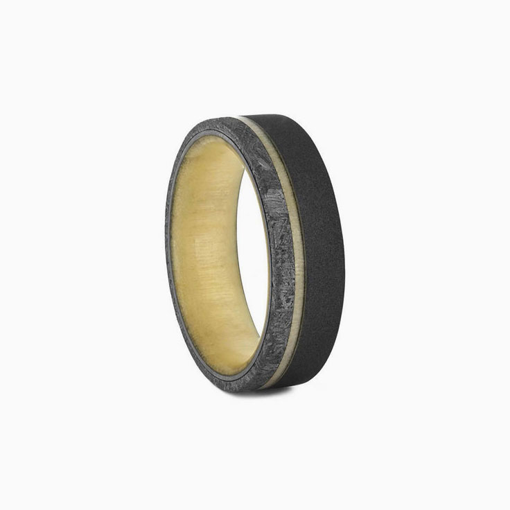 Meteorite And Wood Mens Wedding Ring in Titanium