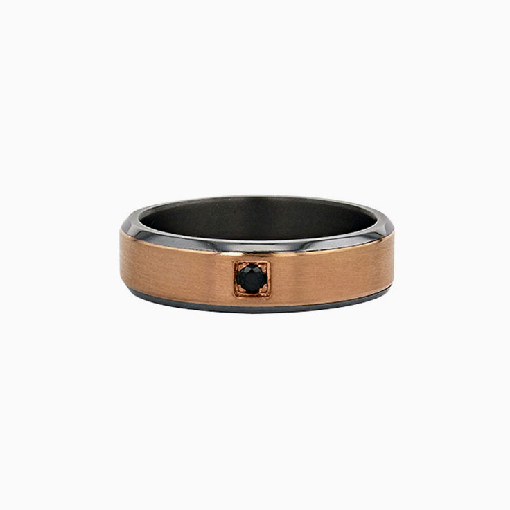 Tantalum and Gold ring with Black Diamond