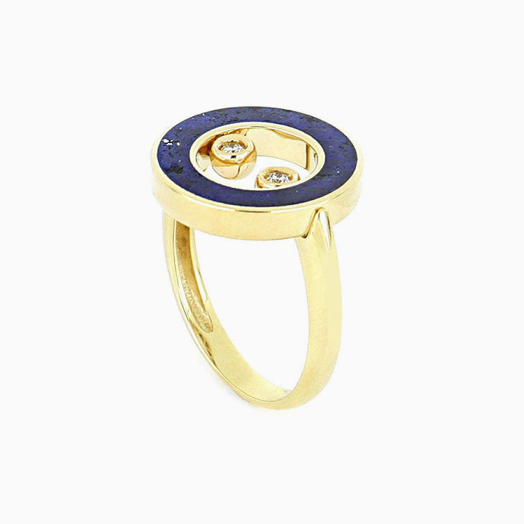 Blue Lapis Lazuli and Diamond Circle Ring