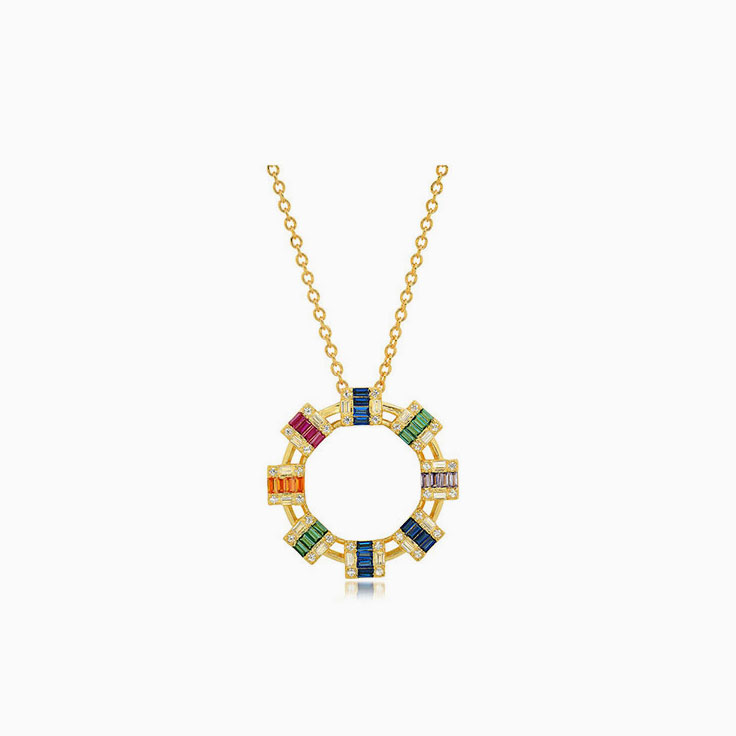 Double Circle Rainbow Pendant Necklace