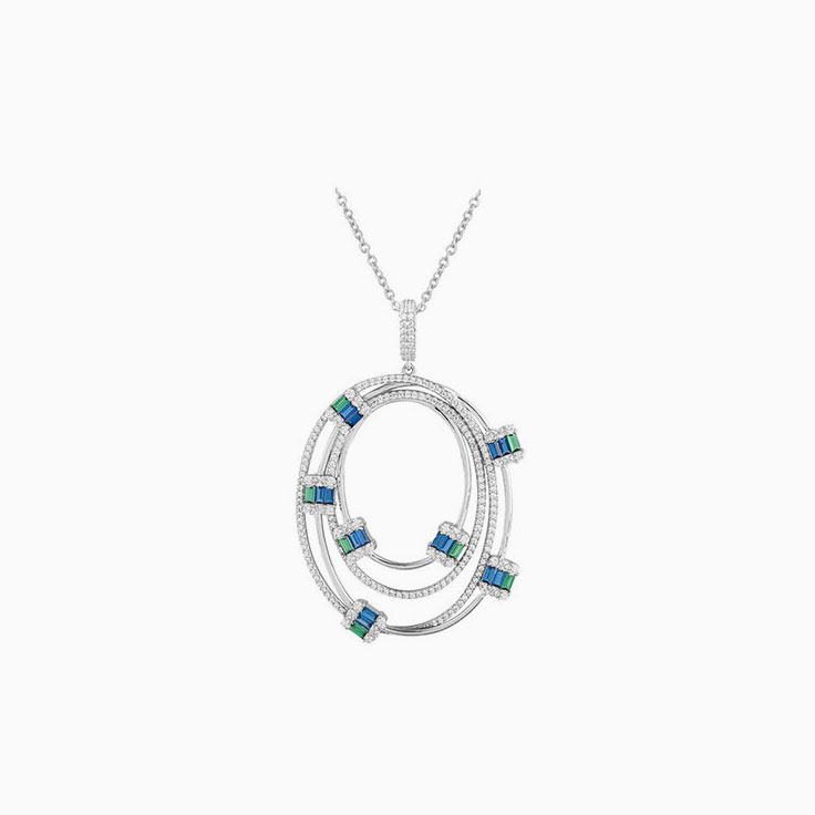 Diamond and Sapphire Concentric Circle Pendant Necklace