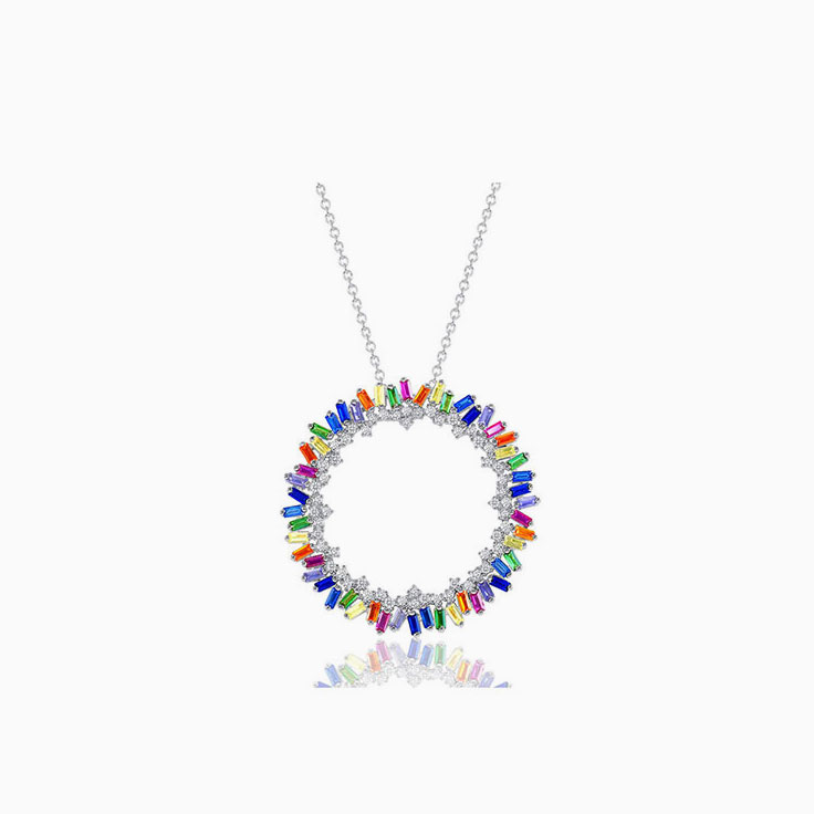 Diamond And Rainbow Sapphire Pendant Necklace