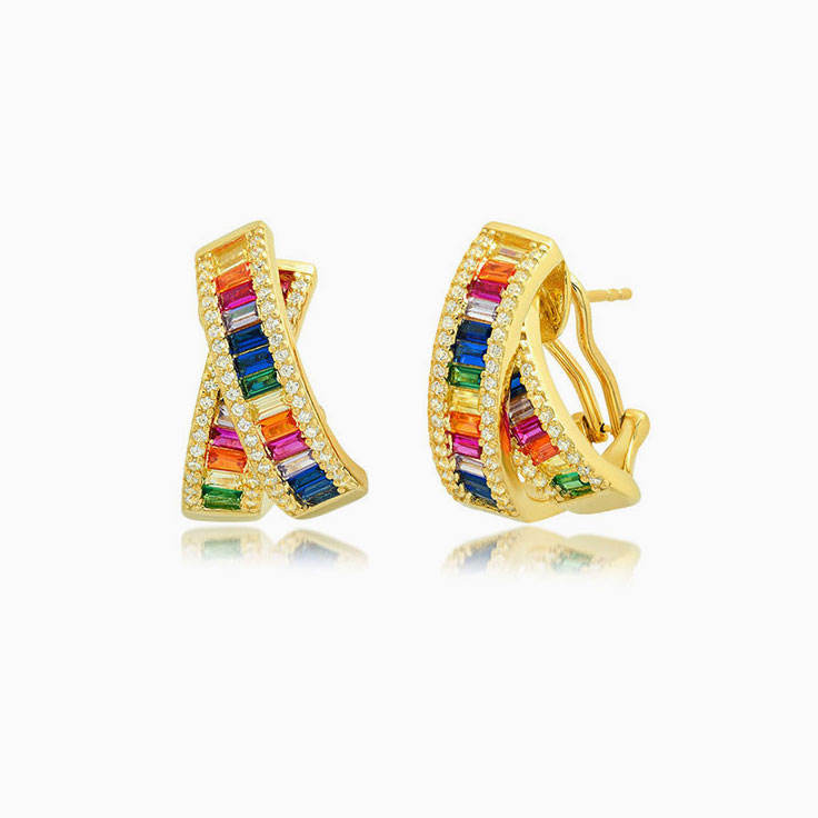Diamond And Rainbow Sapphire Studs
