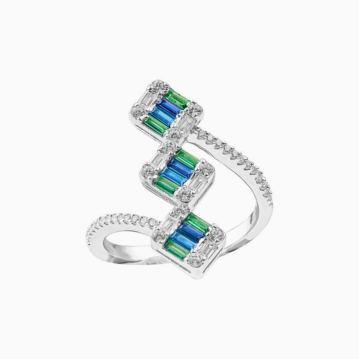 Inverted Square Diamond And Sapphire Band