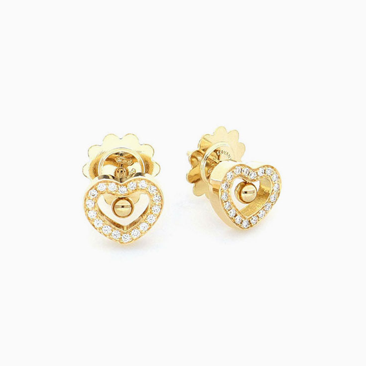 Gold and Diamond Heart Studs