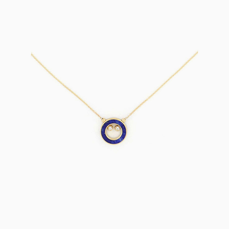 Blue Lapis Lazuli and Diamond Circle Necklace
