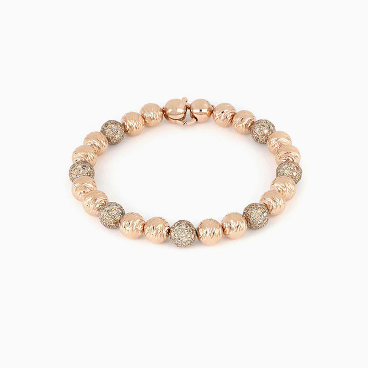 Diamond And Rose Gold Beads Bracelet