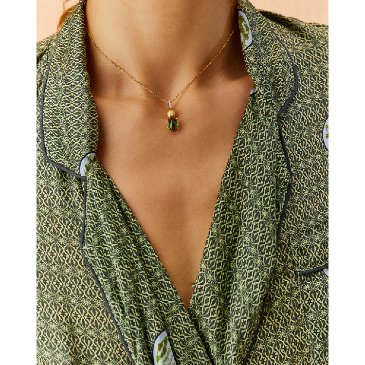 Green Tourmaline Gold Necklace With Diamonds