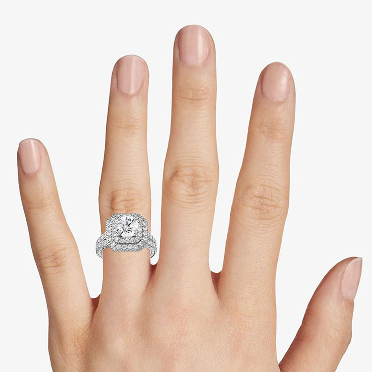 Double Halo Diamond Engagement  Ring