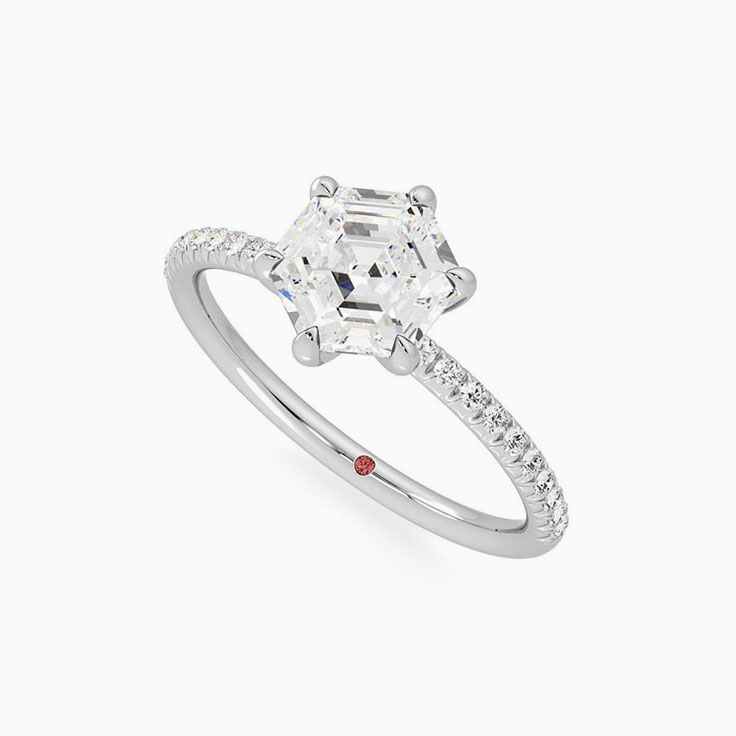 Hexagonal Diamond Engagement Pave Ring