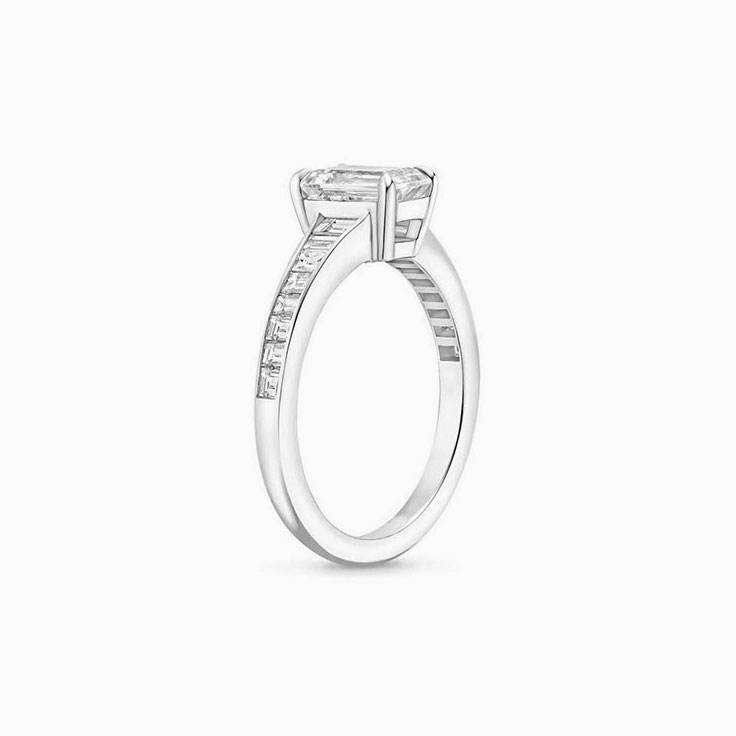 Classic Emerald Diamond Engagement Channel Ring