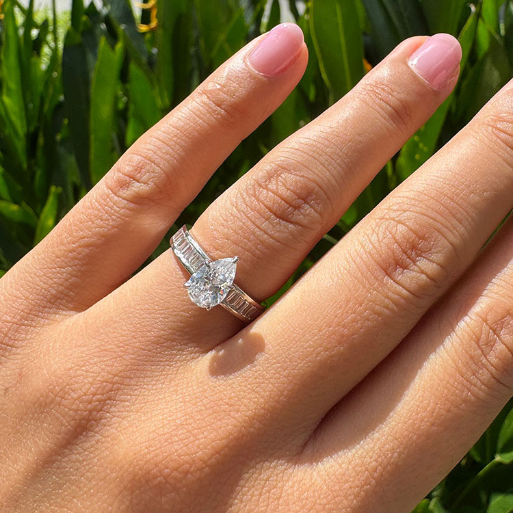 Pear Diamond Engagement Baguette Channel Set Ring