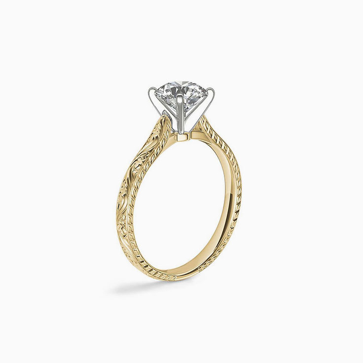 Classic Hand Engraved Radiant Cut Engagement Ring