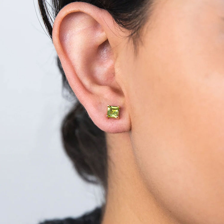 Princess Cut Peridot Studs