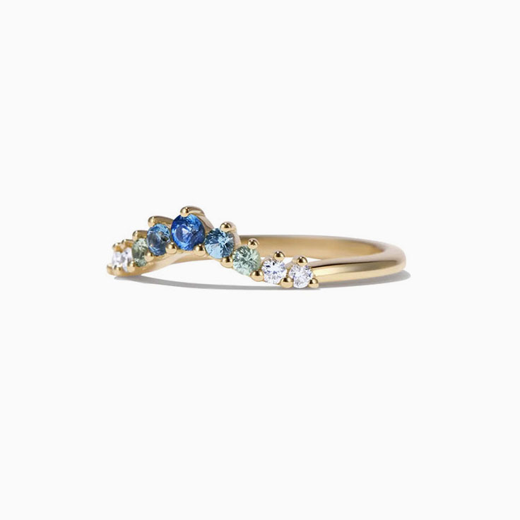 Multi colour sapphire curve ring