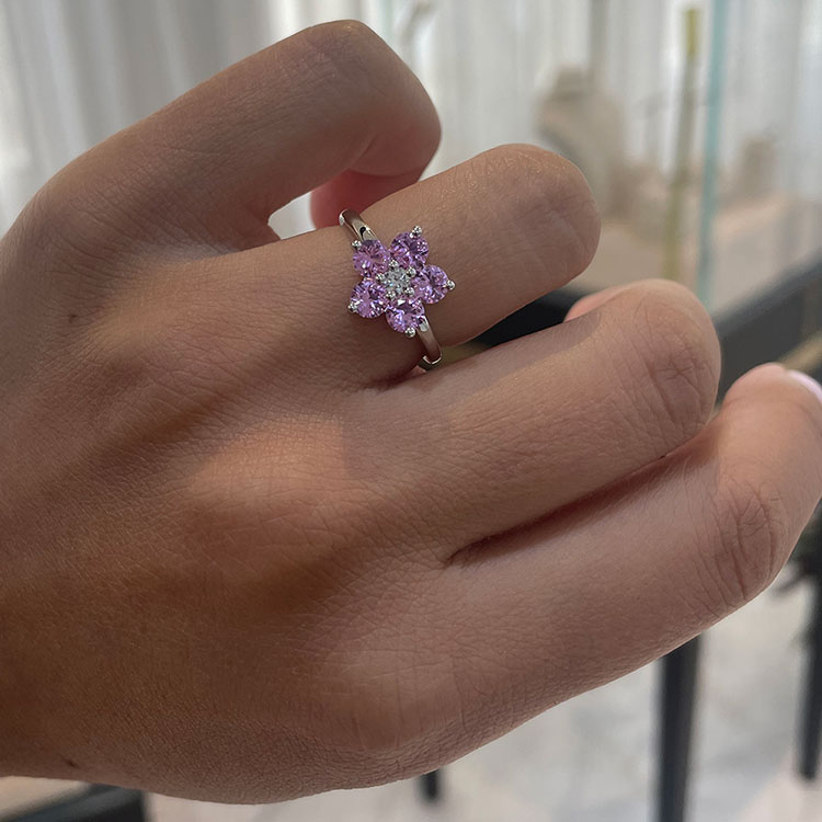 Flower Pink Tourmaline And Damond Ring
