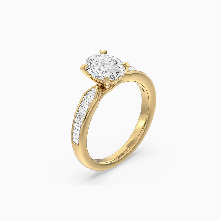 Oval Lab Grown Diamond Engagement Ring With Baguette Stones
