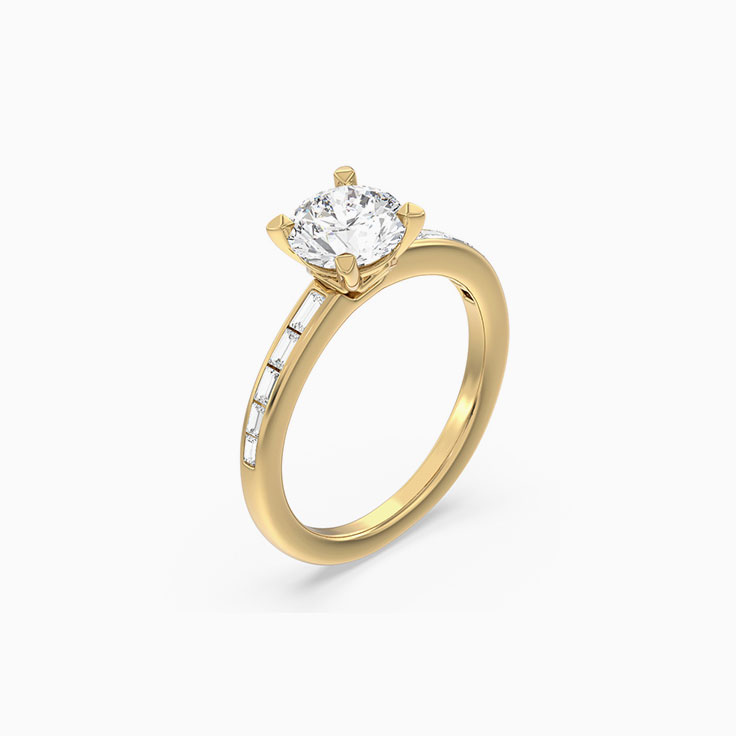Round And Baguette Cut Lab Diamond Engagement Ring
