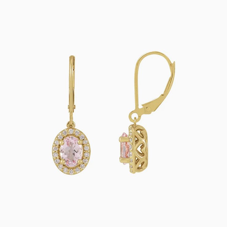 Pink Morganite And Halo Diamond Earrings