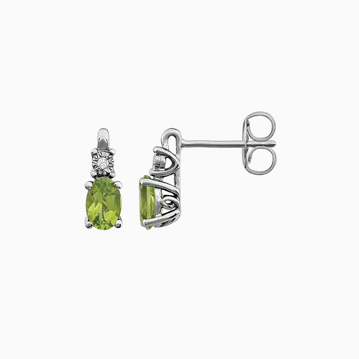 Peridot And Diamond Stud Earrings