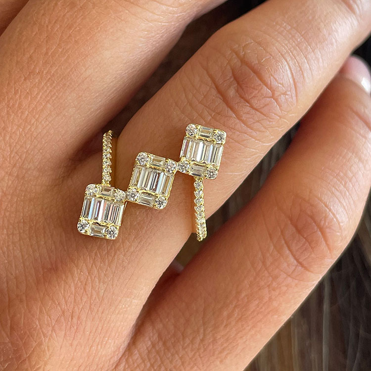 Diamond emerald cut cluster ring