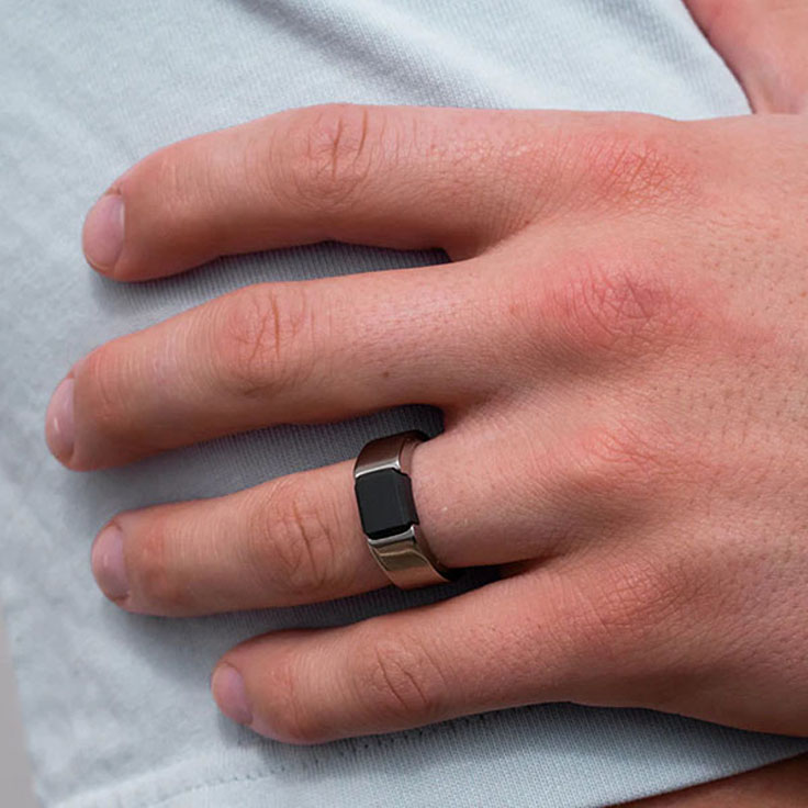 Elysium black diamond and titanium signet ring