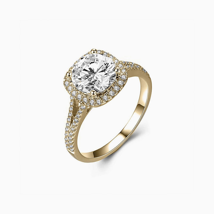 Round Diamond Halo Engagement Ring with a Split Band