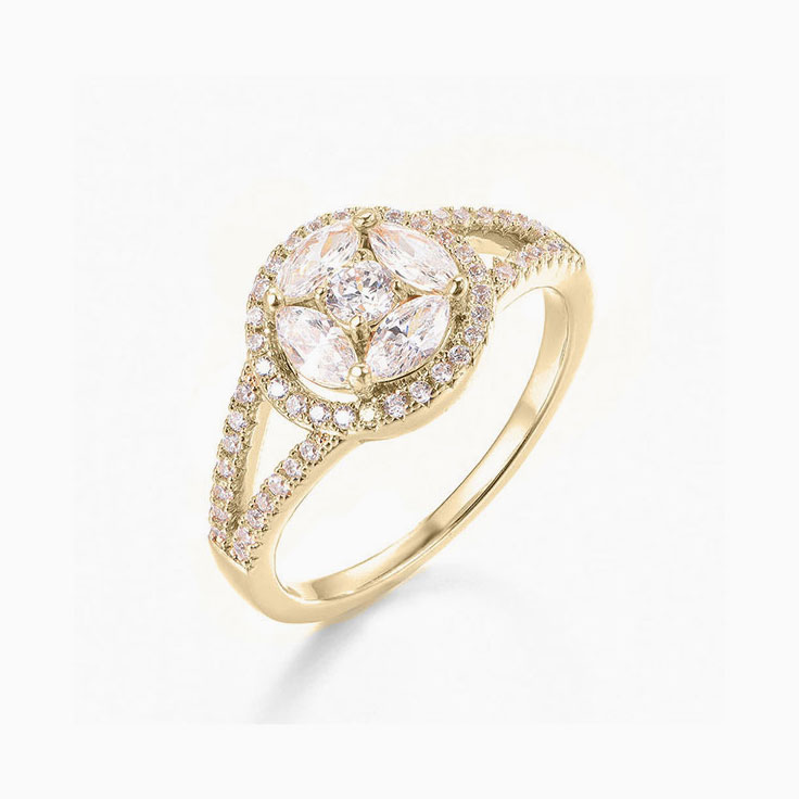 Multi Diamond Cut Cluster Ring