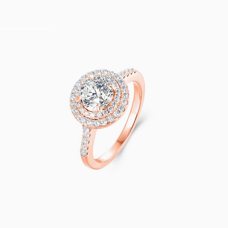 Round diamond with Double Halo Engagement Ring