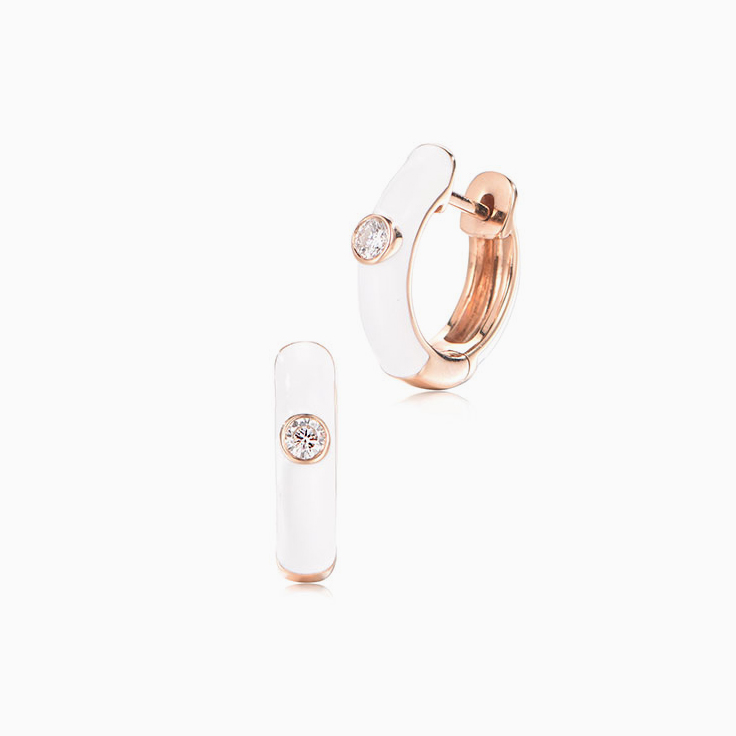 White Enamel Diamond Hoops