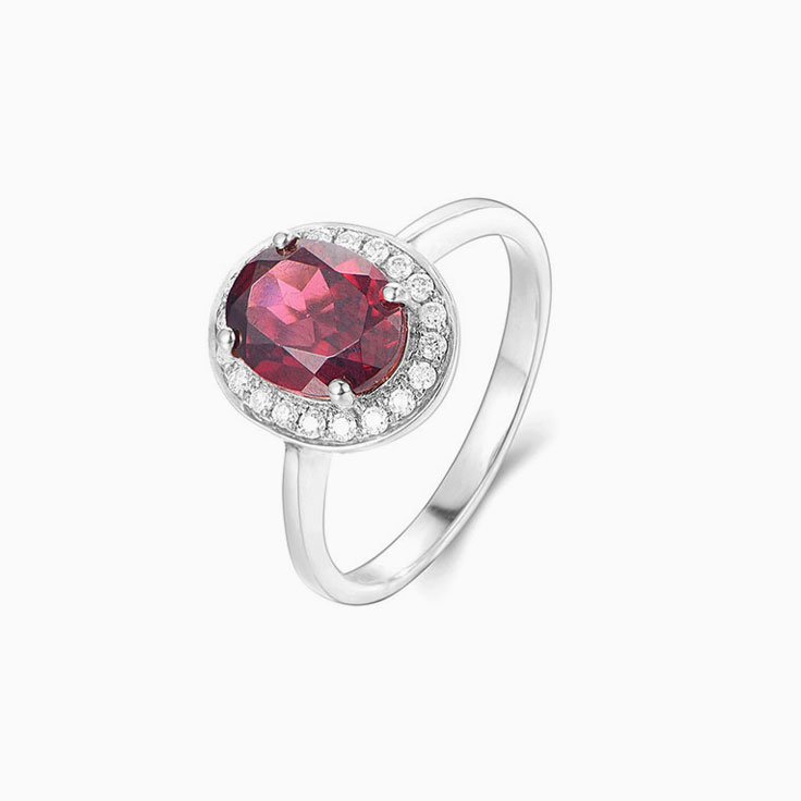 Red Garnet and Diamond Ring