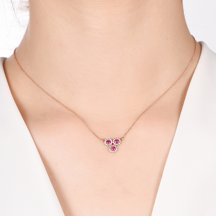Round Ruby and diamond Necklace
